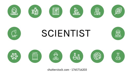 scientist simple icons set. Contains such icons as Scientist, Laboratory, Physics, Microscope, Experimentation, Molecular, Formula, Archaeologist, can be used for web, mobile and logo