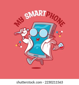 Scientist smartphone character running vector illustration. Future, science, technology design concept.