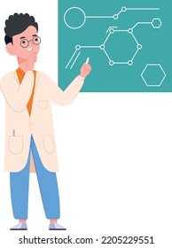 Scientist solving problem. Man thinking about chemical structure isolated on white background