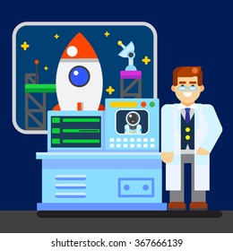 Scientist with spaceship