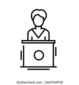 Scientist speech line icon, concept sign, outline vector illustration, linear symbol.