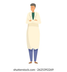 Scientist is standing with his arms crossed, showing confidence and expertise in his field