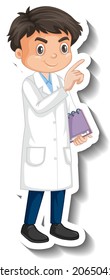 Scientist student boy cartoon character sticker illustration