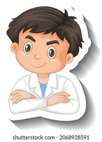 Scientist student boy cartoon character sticker illustration