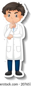 Scientist student boy cartoon character sticker illustration