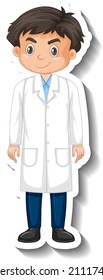 Scientist student boy cartoon character sticker illustration