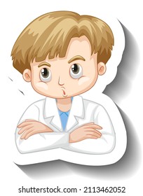 Scientist student boy cartoon character sticker illustration