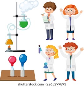 Scientist and student doing chemistry experiment illustration