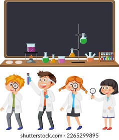 Scientist and student doing chemistry experiment illustration