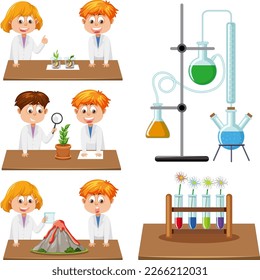 Scientist and student doing chemistry experiment illustration