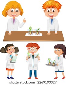 Scientist and student doing chemistry experiment illustration