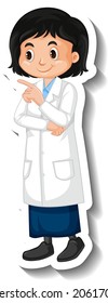 Scientist student girl cartoon character sticker illustration