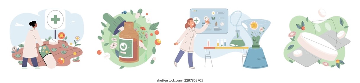 Scientist study research liquid medicine from natural herbal. Medical marijuana research. Modern and traditional medical, Alternative organic herbal drug and chemical medicine. Homeopathy healthcare