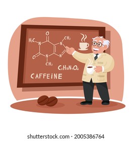 Der Wissenschaftler spricht über die Vorteile von Kaffee. Vektorgrafik