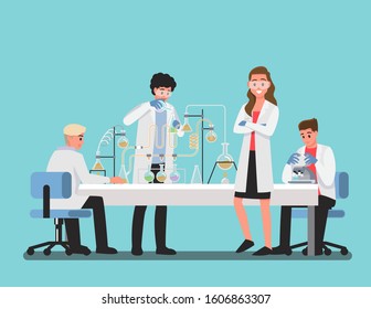 Scientist Teamwork ,Vector Illustration Cartoon Character.