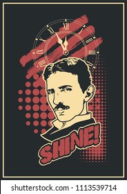Scientist Tesla Portrait und abstrakter Hintergrund Tattoo Design