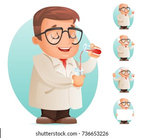 Scientist Test-tube Icon Retro 3d Cartoon Design Character Mobile Game Vector Illustration