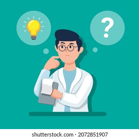 Scientist think find idea character symbol in cartoon illustration vector