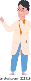 Scientist thinking. Cartoon man in lab coat and glasses isolated on white background