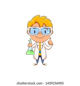 Scientist thumbs up gesture, happy cute kid