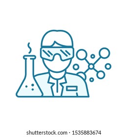 Scientist in a uniform. Bespectacled with a test tube. Chemist physicist student or doctor. Laboratory assistant. Contour blue line icon. - Shutterstock ID 1535883674