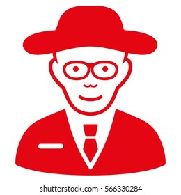 Scientist vector icon. Flat red symbol. Pictogram is isolated on a white background. Designed for web and software interfaces.