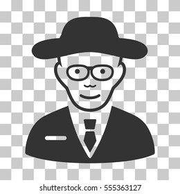Scientist vector icon. Illustration style is flat iconic gray symbol on a chess transparent background.