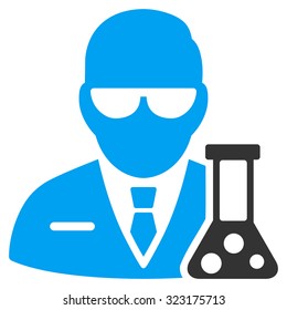 Scientist vector icon. Style is bicolor flat symbol, blue and gray colors, rounded angles, white background.