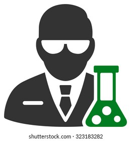 Scientist vector icon. Style is bicolor flat symbol, green and gray colors, rounded angles, white background.