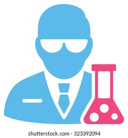 Scientist vector icon. Style is bicolor flat symbol, pink and blue colors, rounded angles, white background.