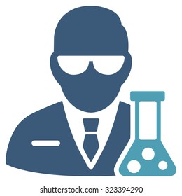 Scientist vector icon. Style is bicolor flat symbol, cyan and blue colors, rounded angles, white background.