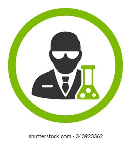 Scientist vector icon. Style is bicolor flat rounded symbol, eco green and gray colors, rounded angles, white background.