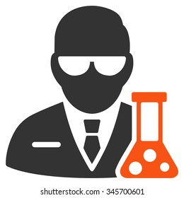 Scientist vector icon. Style is bicolor flat symbol, orange and gray colors, rounded angles, white background.