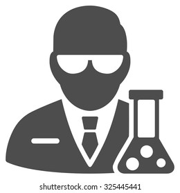 Scientist vector icon. Style is flat symbol, gray color, rounded angles, white background.