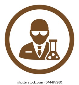 Scientist vector icon. Style is flat rounded symbol, brown color, rounded angles, white background.