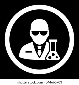 Scientist vector icon. Style is flat rounded symbol, white color, rounded angles, black background.