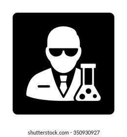 Scientist vector icon. Style is flat rounded square button, white and black colors, white background.