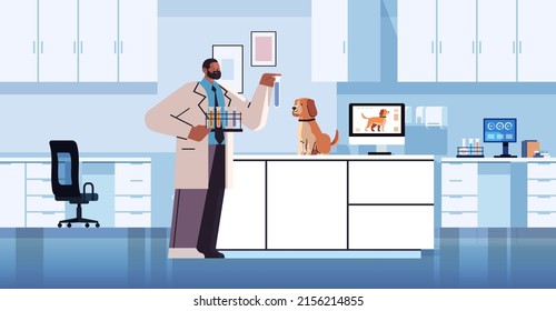 Scientist Or Veterinary Worker Doing Experiments In Lab With Experimental Dog Biological Genetic Engineering Research