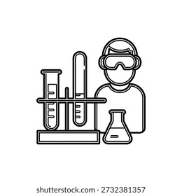 Scientist wearing goggles and working with laboratory equipment science experiment