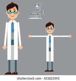 Scientist in white lab coat and laboratory equipment