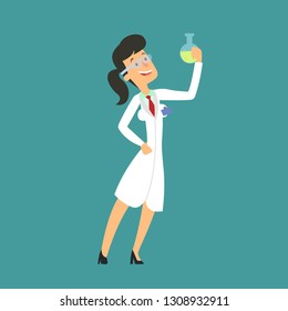 Scientist Woman Chemist Conducting Experiment Scientist Stock Vector ...