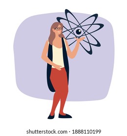 scientist woman with glasses and atom molecule design vector illustration