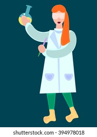 Scientist woman, Keep the flask. Vector illustration
