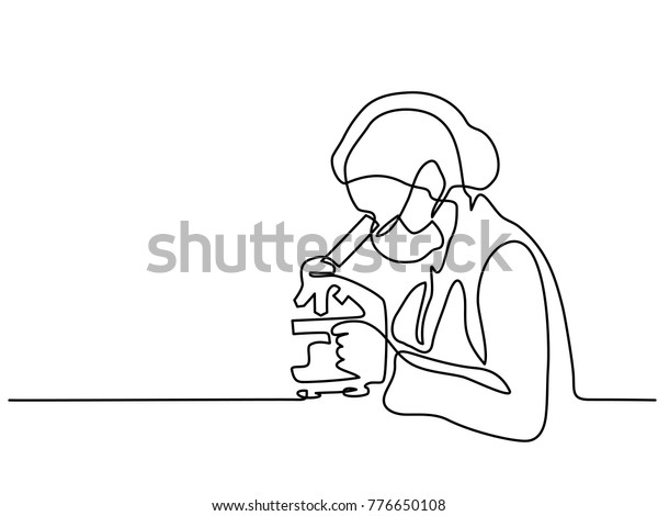 Femme Scientifique Regardant Au Microscope En Image Vectorielle De Stock Libre De Droits