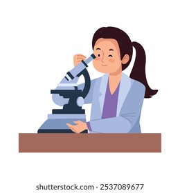 scientist woman with microscope isolated