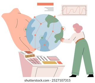 Scientist woman. Vector illustration. Medical research plays vital role in improving healthcare outcomes Healthcare and medicine are intrinsically linked to scientific advancements Biochemists study