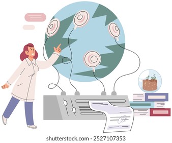 Scientist woman. Vector illustration. Scientific experiments provide valuable data for analysis and interpretation Nanotechnology has opened new possibilities in various scientific disciplines