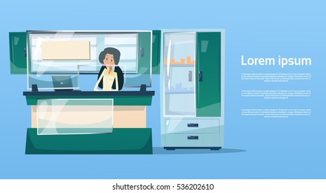 Scientist Woman Working Research Chemical Laboratory Flat Vector Illustration
