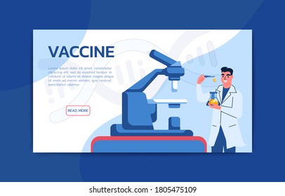 Scientist working in lab landing page template. Science concept.