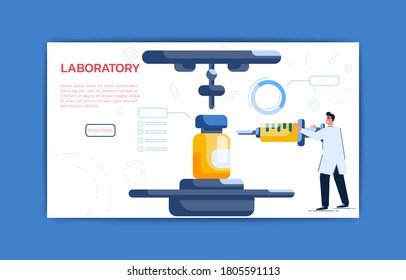 Scientist working in lab landing page template. Science concept.